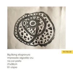 Big bang xilogravura em preto sobre brim cru. 2018. Campinas SP, Silvia F Lima