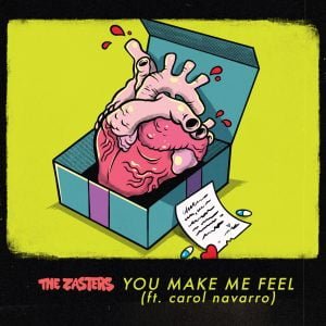 Ilustração Fundo verde claro, uma caixa verde, com um bilhete ao lado e dentro, um coração humano.